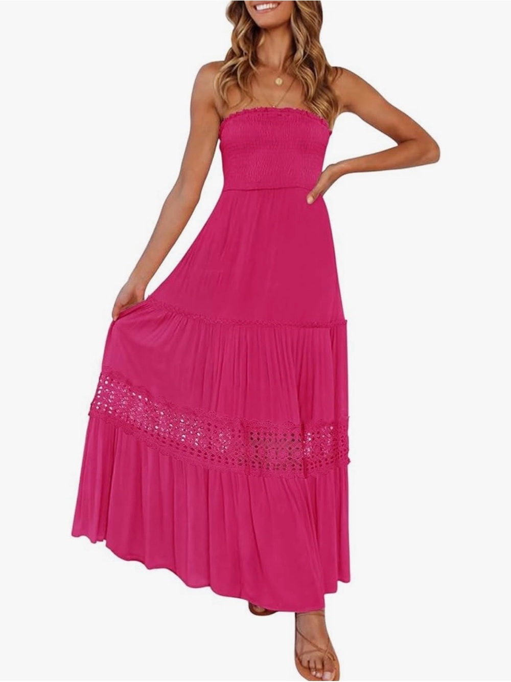 Smocked Zesica Strapless Maxi Dress in Rose